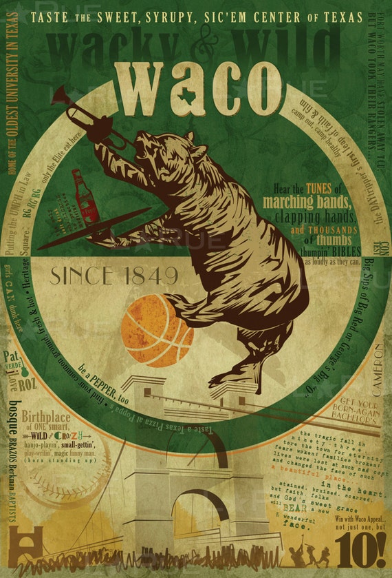 Items similar to Waco, Texas Vintage Art Poster Lance LaRue on Etsy
