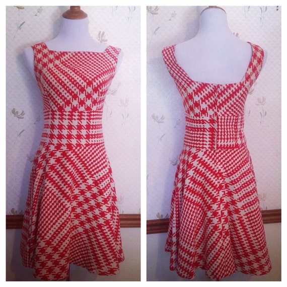 Red and White Check Dress W/ Full Skirt. Back metal zip. 26