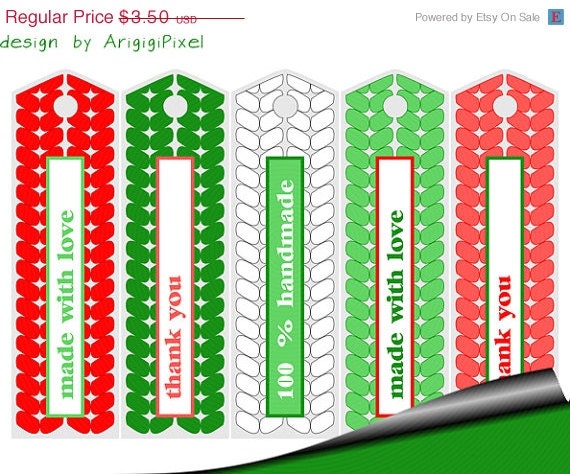 ON SALE 50 % OFF Printable made with love tag, bookmarks, hang tag, thank you tag, 100 Percent handmade tag, Christmas colors, long gift ta Il_570xn