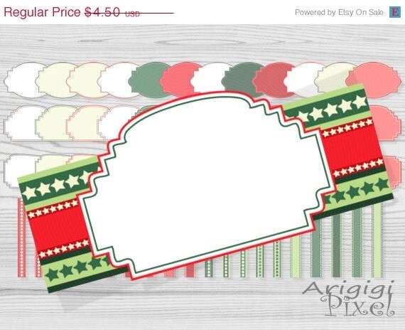 ON SALE 50 % OFF digital Christmas frames / labels and borders / tapes clip art, green, red, stars, commercial use, for cards. invitation, t Il_570xn