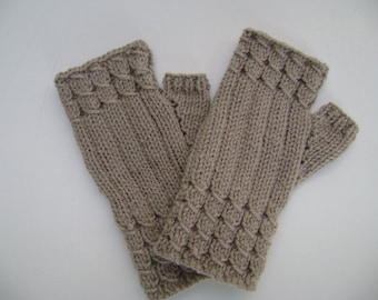 Stone Colour Fingerless Gloves.Fingerless Mittens. Hand warmers. Wrist warmers. Hand Knit.