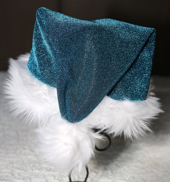 santa hat the peacock teal shimmer hat with white fur santa hat the peacock teal shimmer hat with white fur
