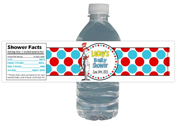 Cat In The Hat (15ct) Water bottle labels Baby Shower Dr. Seuss Cat in the Hat Fish Thing 1 Thing 2 Il_570xn