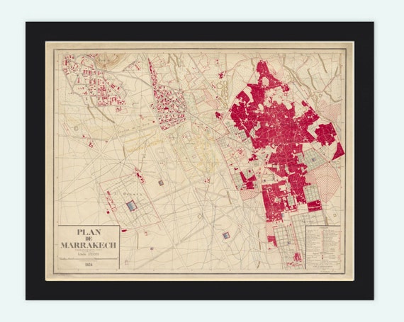Old Map of Marrakesh Morocco Marrakech 1924 by OldCityPrints