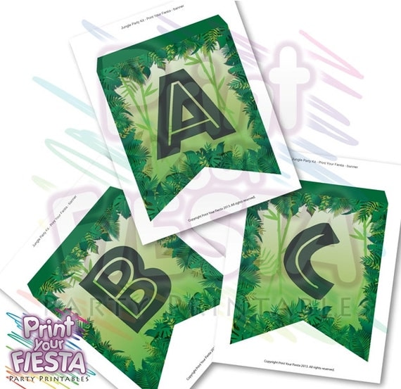 Print Your Fiesta printable banner - Jungle/Rainforest complete ABC banner - Free shipping Il_570xn