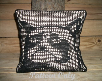 Filet Crochet Grumpy Cat Pillow Pattern