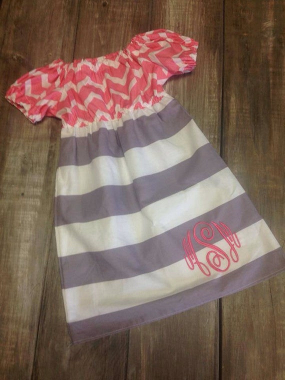 Items similar to Pink and Grey Peasant Dress on Etsy