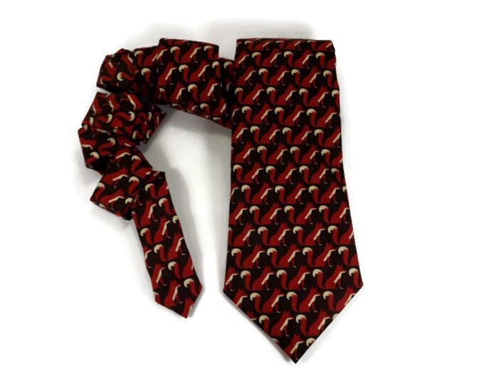 Fox tie sitting foxes mens tie fox accessory fox by TheWoolFish