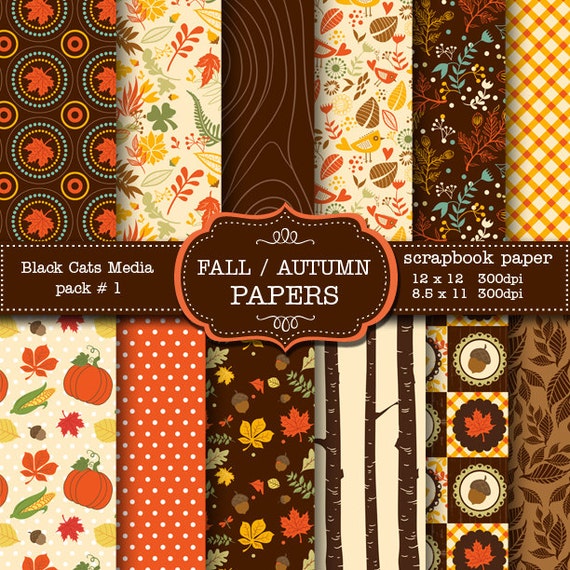 Fall autumn leaves digital Printable Paper 12 x 12 in AND