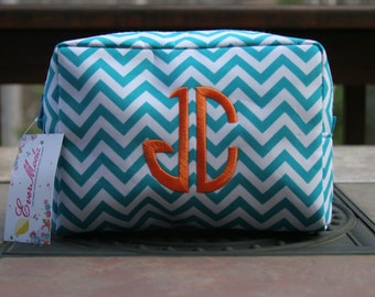 Personalized Chevron Make-Up Bag with Embroidered Monogram or Initials