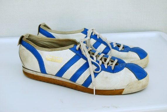 Vintage 60s 70s Adidas 3 Stripe Sneakers German Label Blue