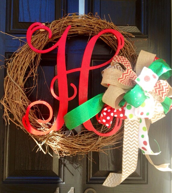 LARGE Grapevine Christmas wreath // Monogram by KilbiBranchDesigns