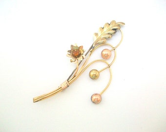 Flower Brooch, Flower Pin, Gold Brooch, Gold Pin, Large Flower Pin Large Flower Brooch Gold Flower Pin Gold Flower Brooch Flower Stem Brooch