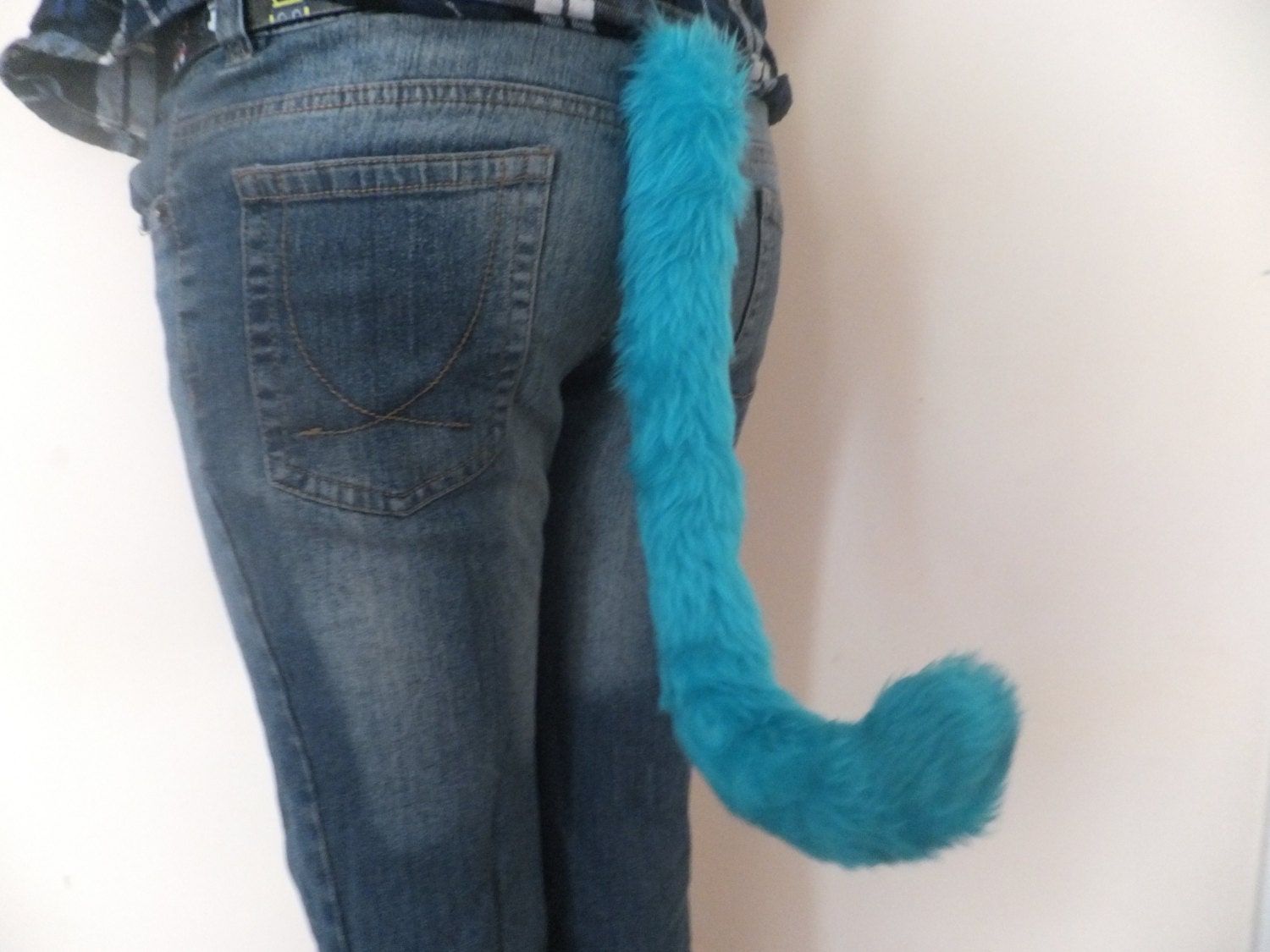 Electric Turquoise Blue Cosplay Furry Cat Tail Neko Costume