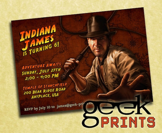 Indiana Jones Movie Theme Birthday Invitation Custom Printable