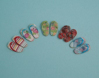 One pair of Flip flops from a Choice of 5 Colours and Styles - 1:12 or 1/12 Scale Dollhouse Miniatures for Beach, Garden, or Vacation