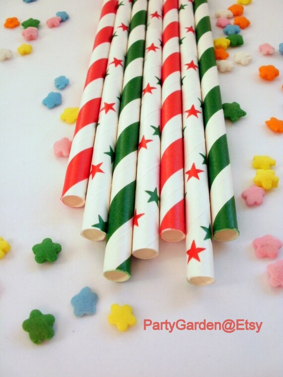 50 Christmas Holiday Paper Straws Il_570xn