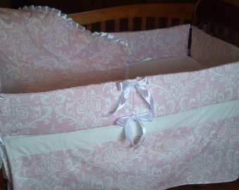 Baby Pink and White Damask crib bedding set