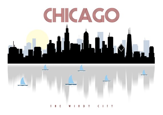 Chicago skyline Chicago art Chicago poster city scape wall