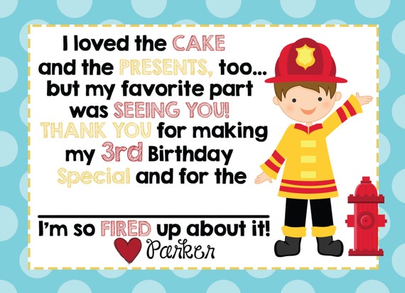 Fire Truck Birthday Party Thank You Notes/Cards : Firetruck