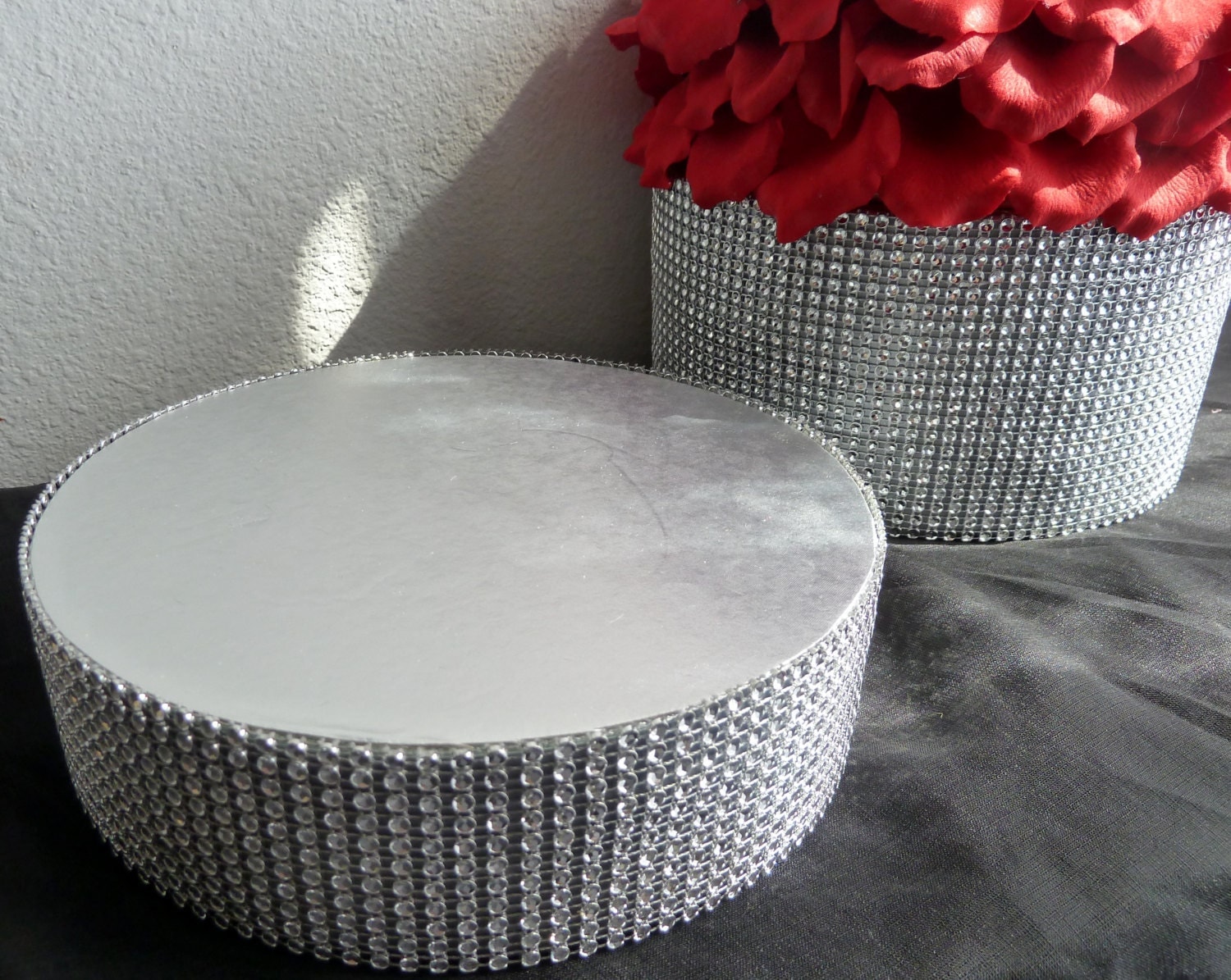 18 or 20 round rhinestone mesh wedding cake stand