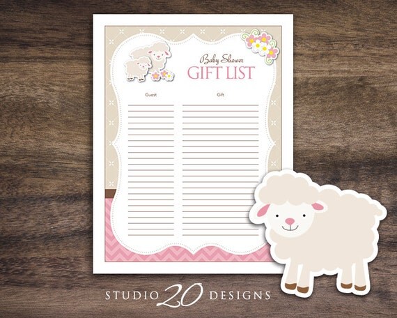 Instant Download Little Lamb Theme Baby Shower Gift List, Printable ...