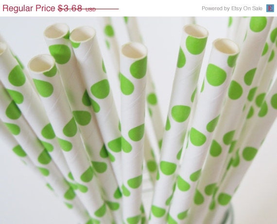ON SALE - 25 Lime Green Polka Dot Paper Straws - ships less than 24 hours Il_570xn