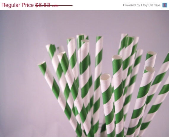 ON SALE - 50 Kelly Green Stripe Straws - ships less than 24 hours Il_570xn
