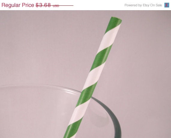 ON SALE - 25 Kelly Green Stripe Straws - ships less than 24 hours Il_570xn