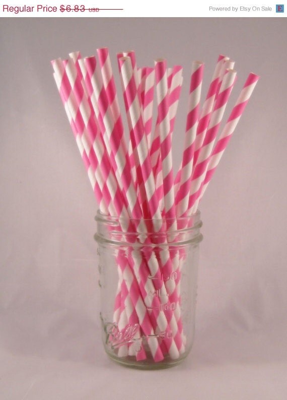 ON SALE 50 Dark Pink Stripe Straws - ships less than 24 hours Il_570xn