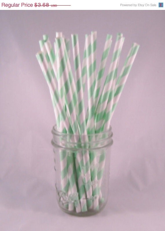 ON SALE 25 Mint Green Stripe Straws - ships less than 24 hours Il_570xn