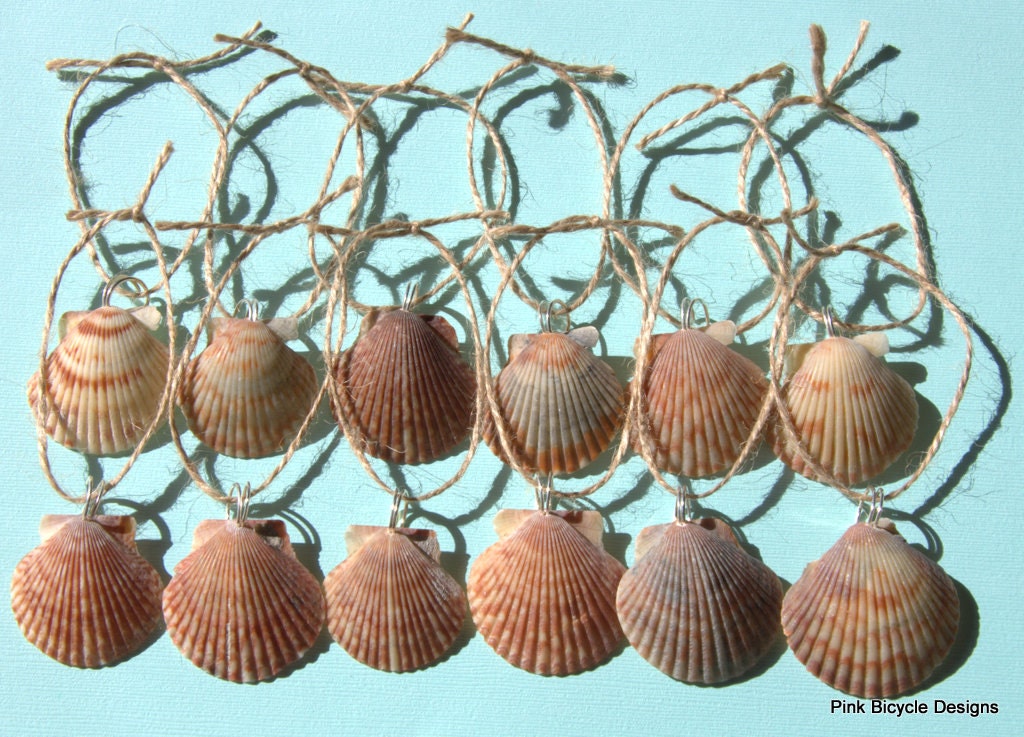 Handmade Orange Seashell Ornaments Set of 12 Nautical Christmas Ornament Hostess Gift Beach Wedding Decoration