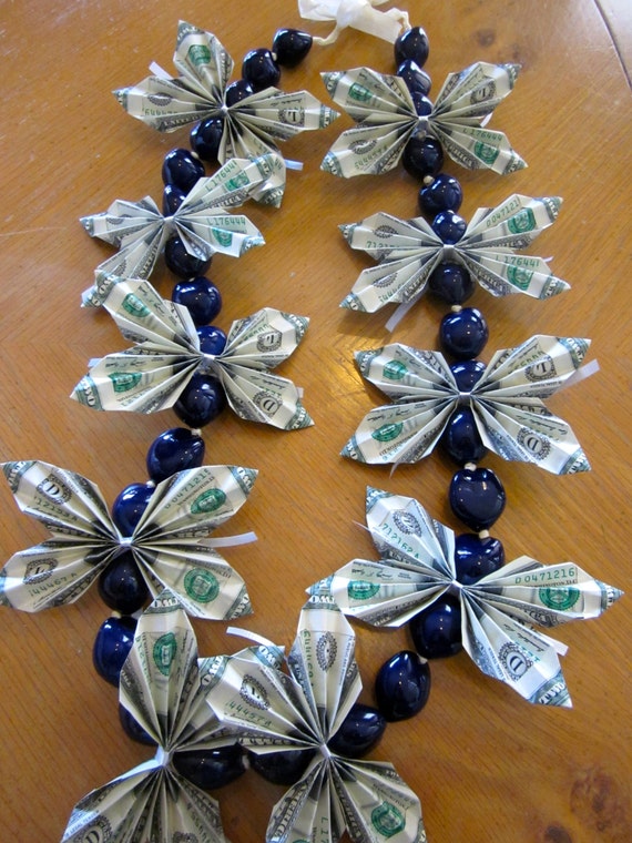 Blue Kukui Nut Graduation Money Lei by PCbyMarilyn on Etsy