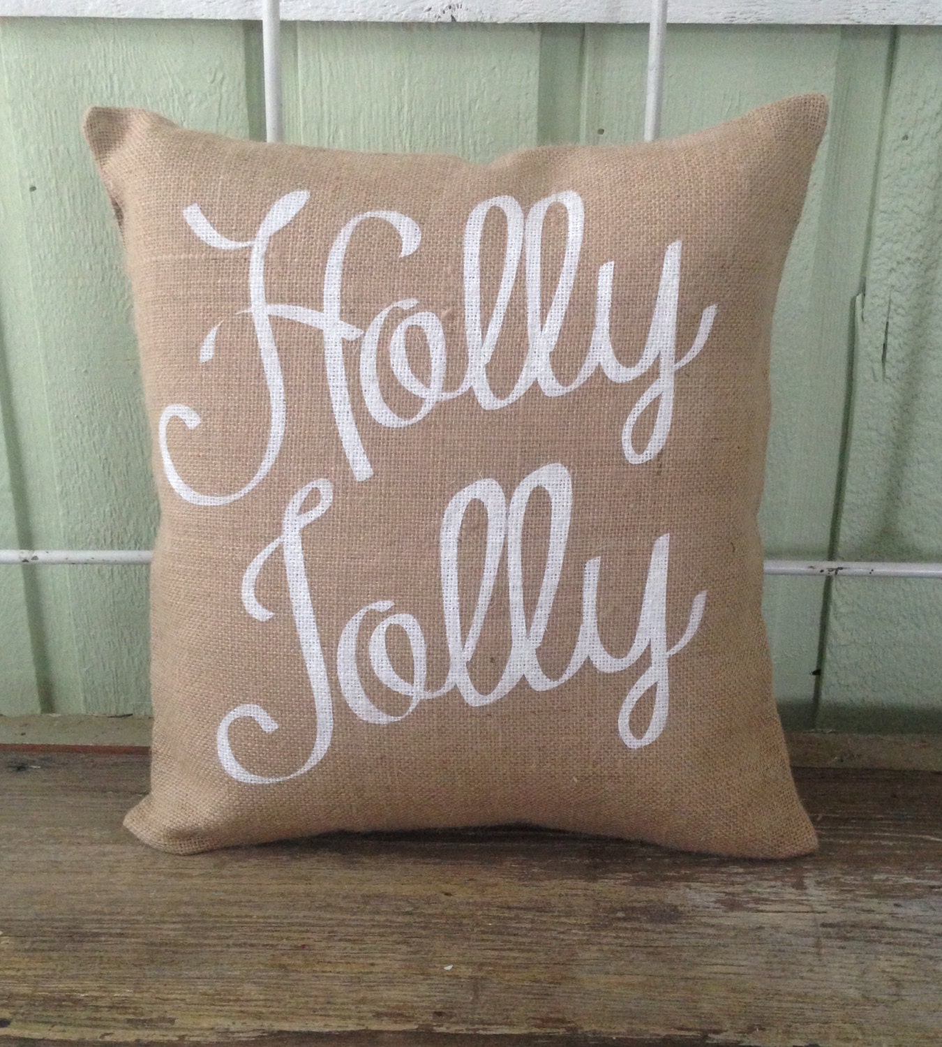 Burlap Pillow Holly Jolly Christmas/Holiday by TwoPeachesDesign