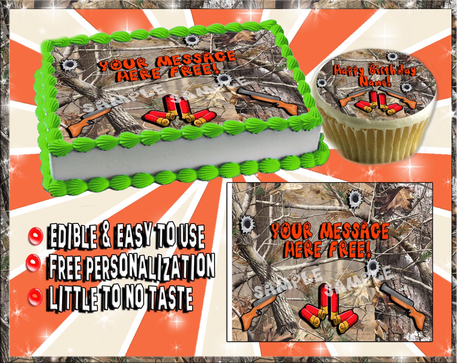 Personalized Camouflage Gun edible cake or by Pictures4Cakes