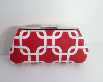 Red Geometric Link Cotton Clutch Purse, Red White Blue Clutch