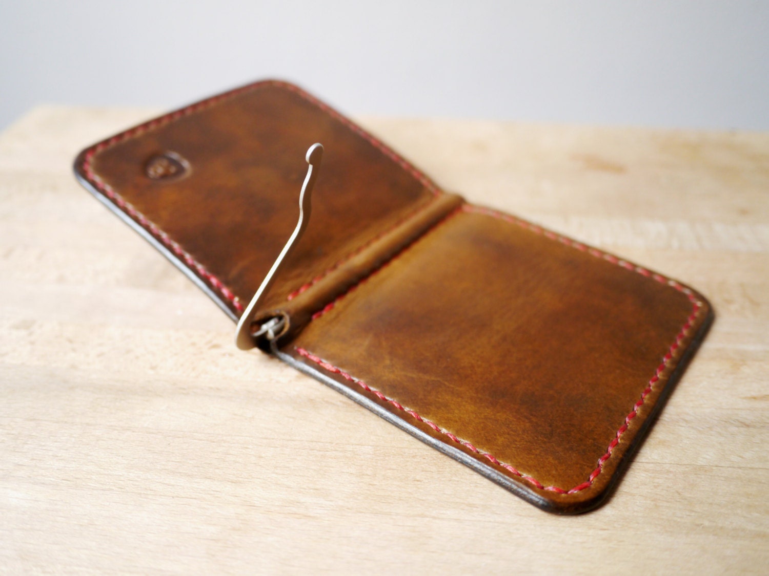 Leather Money / Cash Fold Wallet A Spring Bar Money Clip A