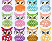 80% OFF Flower Colorful Owls for clipart and card design, vector graphics, digital clipart, instant download AMB-351 Il_170x135