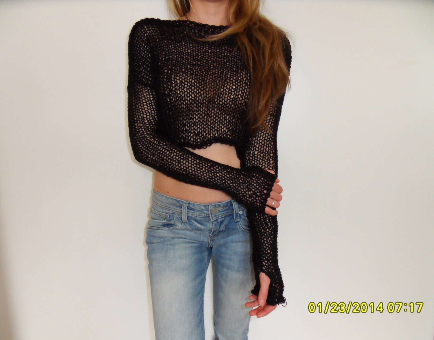 black cropped knit sweater