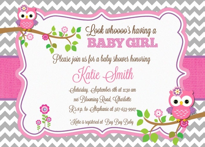 Custom Made Owl Baby Girl Shower Invitation