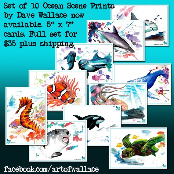 Ocean Life print set of 10