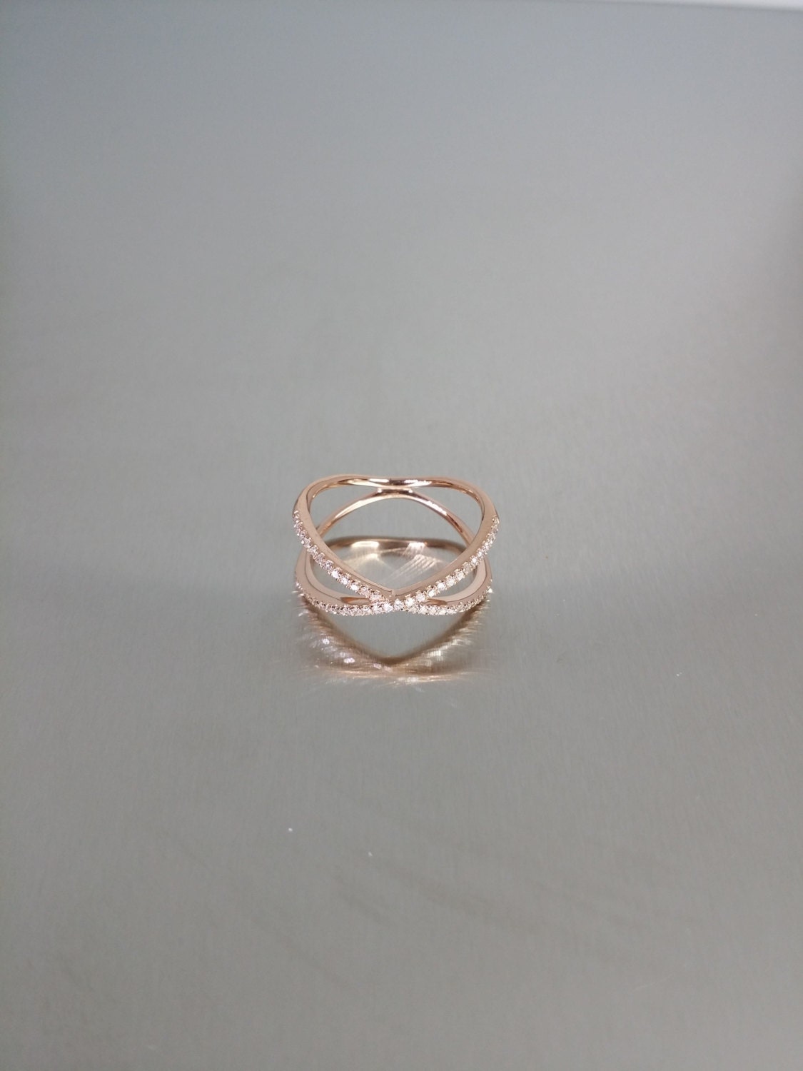 14 Karat Rose Gold Diamond X Ring 0.22ct by KCDDiamonds on Etsy