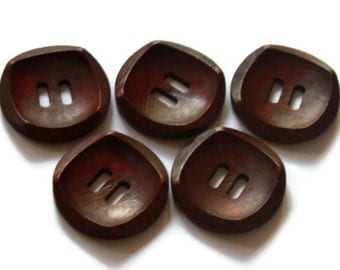 5 Large Dark Brown Wooden Buttons 30mm Natural Round 2 holes Inner Square Shape Button - NW30