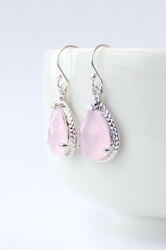 Blush Pink / Silver Rope Rim Earrings Pink Bridesmaid