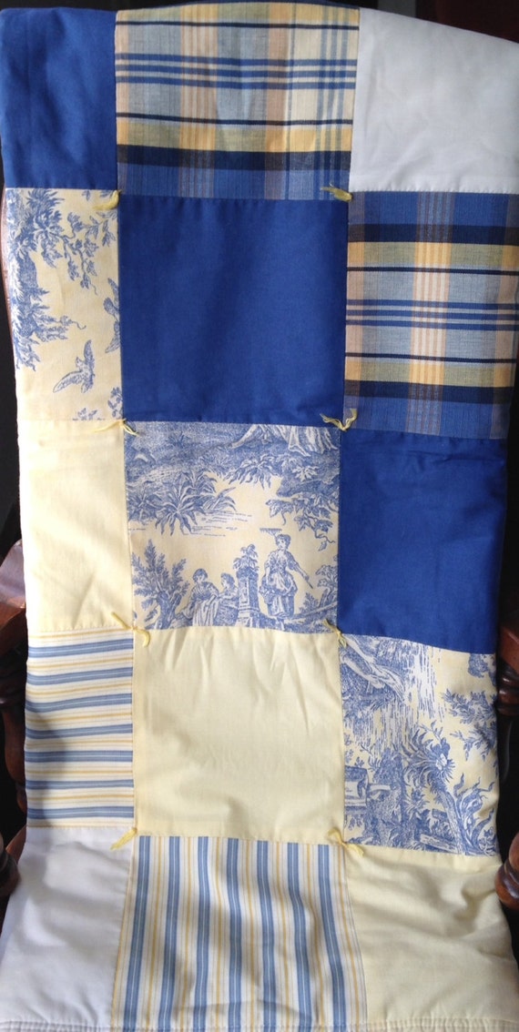 Items similar to Yellow Toile Patchwork Quilt 60X43 on Etsy