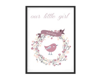 Graphic print for kidsroom or nursery, girl