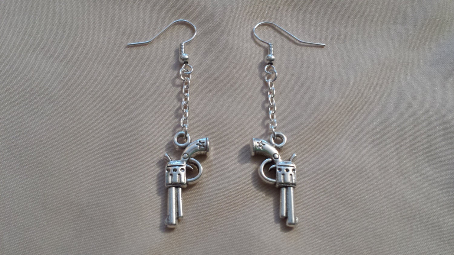 Silver GUN Dangle Earrings