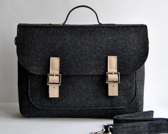 SALE Felt leather laptop bag 15 with leather briefcase
