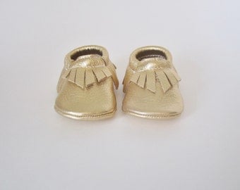 Gold Leather Baby Moccasins