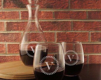 Personalized Wine Decanter Monogrammed with Our Design Options & Font Selection with Optional Glass Stopper (Wine Glasses listed Seperately)